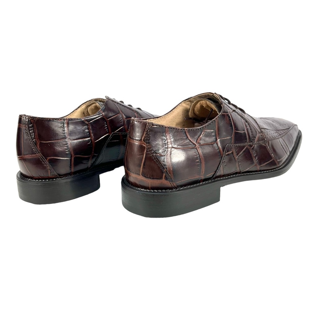 Stacy Adams Mens 9 1/2M‎ Genuine Snake & Leather Brown Square Toe Derby Shoes - Picture 9 of 13